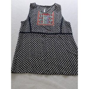 THML Tank Top Blouse Black White Sleeveless Bib‎ Top with Embroidery XS